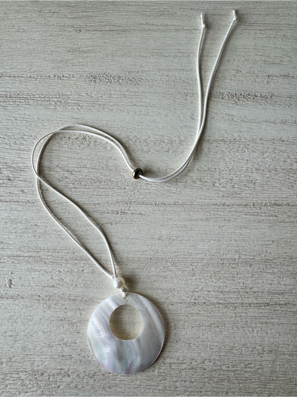 White Mother-of-Pearl Donut Pendant Necklace